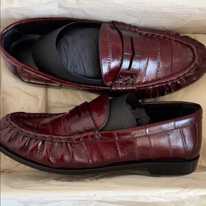 Yves Saint Laurent Deep Red Eel Skin Loafers